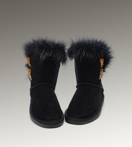 Ugg Outlet Fox Fur Short Black Boots 847102