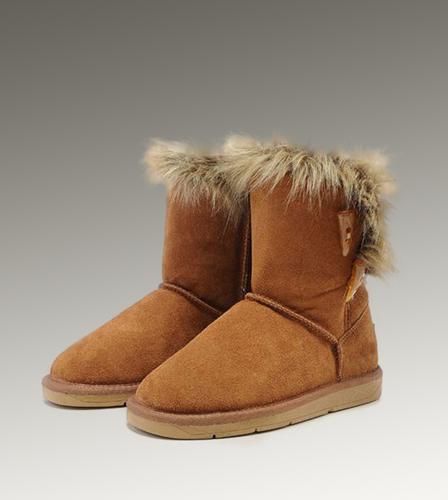 Ugg Outlet Fox Fur Short Chestnut Boots 780324