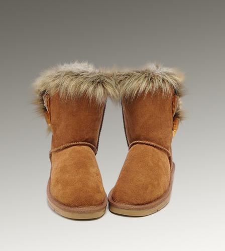 Ugg Outlet Fox Fur Short Chestnut Boots 780324