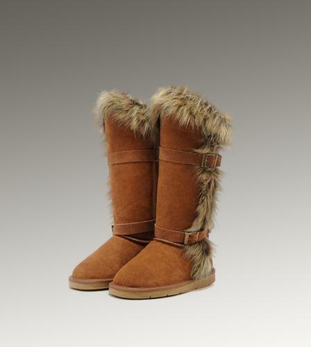 Ugg Outlet Fox Fur Tall Chestnut Boots 160593