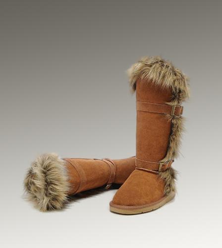 Ugg Outlet Fox Fur Tall Chestnut Boots 160593