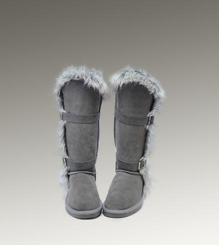 Ugg Outlet Fox Fur Tall Grey Boots 925038