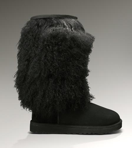 Ugg Outlet Sheepskin Cuff Tall Black Boots 501739